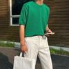 MYQ Tejido de punto de color sólido simple Camiseta corta para hombre Verano Suelta Cuello pequeño Camiseta estilo coreano Moderna Cuello redondo Media manga