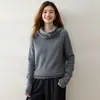 Suéter de Gola Alta de Cashmere com Manga Longa, Tricô Elegante Levemente Maduro para Mulheres, Pulôver Versátil Afinando, Suéter Grosso Suavemente Solto