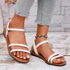 Sandalias Planas de Comercio Exterior para Mujer 2025 Verano Nuevo Estilo Punta Redonda Punta Abierta Correa Única Hebilla Moda Europea y Americana Talla Grande Zapatos para Mujer
