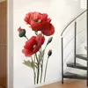Pegatinas de Pared Brup-Retro Amapola Roja para Sala de Estar, Entrada, Dormitorio, Pegatinas Decorativas Artísticas y de Alta Gama Hs5028K