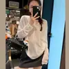 Talla Extra Estilo Perezoso Delgado Manga Larga Mujer Holgado Moda Cubierta Sensación Relajada Top