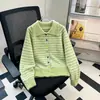 Cárdigan de punto a rayas de contraste estilo coreano para mujer, holgado y casual, suave y versátil, adelgazante con botones coloridos