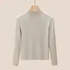 Camiseta Feminina Mousse Articulação de Bambu Alta Elasticidade Gola Meia-Alta Manga Longa Outono 2026 Nova Simples Ombro Normal Modeladora Valorizadora