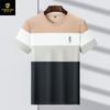 Camiseta Masculina de Manga Curta com Listras Largas Paisenlong Top Casual Tamanho Grande Camiseta Tendência Marca Versátil Camiseta de Manga Curta com Gola Redonda