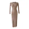 Comércio Exterior Vestido Tricô Liso Chic Estilo Coreano Feminino Emagrecedor Slim-fit Base Elegante Comprimento Médio Vestido Suéter
