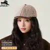 Chapéu Plaid Vintage para Frente para Mulheres, Novo Boina Elegante Versátil para Outono, Estilo Coreano Moda Casual Tendência de Boné com Bico de Pato