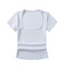 Camiseta T-shirt feminina estilo americano, que rejuvenesce, doce, gola quadrada grande, manga curta, cor sólida, pequena, para garota, quer apertar a cintura, com rugas, base para garota quente, T-shirt curta