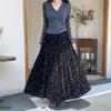 Falda de Terciopelo Estilo Coreano Otoño-Invierno 2026 para Mujer, Falda Floral de Longitud Media, Falda Larga Estilo Coreano de Cintura Alta con Estampado en Línea A
