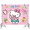 Em estoque Decorações de Festa Rosa Hello Kitty Pratos de Papel de Aniversário Copos de Papel Bandeirolas Balões Conjunto de Talheres Descartáveis