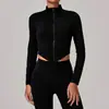 Chaqueta de Yoga de Manga Larga con Cremallera y Cuello Alto Estilo Europeo y Americano, Ropa de Yoga Ajustada de Secado Rápido, Top Deportivo para Fitness al Aire Libre 65577