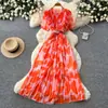 Vestido de verão com estampa de borboletas estilo férias francês para mulheres, versão coreana, decote V, cintura marcada, modelagem que emagrece, vestido longo evasê, elegante, adequado para o trabalho