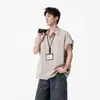 Camisa Polo para Hombre, Estilo Americano, Color Sólido, Diseño Holgado, Casual, Ropa de Trabajo Sencilla, Camisa de Verano, Versátil, Cuello, Mangas Cortas