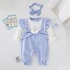 Roupas de Bebê 26 Macacão de Outono para Meninas Patchwork de Asas Azuis Macacão de Manga Longa Estilo Fino de Verão