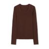 [18 Agulhas Contagem 48 Fio Yangtze Worsted] 100% Lã Merino Gola U Camisa Básica Tricotada para Mulheres Outono Suéter Fino