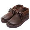 Cuero corte cuero cuero cabeza redonda suela blanda cosido a mano zapatos Mori para mujer con cordones zapatos altos botines otoño nuevo dos usos