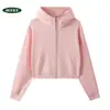 Sudadera con capucha y cremallera de estilo europeo y americano de alta gama, 400g, con logo grande, sudadera corta de algodón para mujer, ropa deportiva de alta calidad