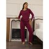 Conjunto de Pijama de Dos Piezas de Color Sólido para Otoño e Invierno, Europeo y Americano, con Lazo, Ropa de Casa para Mujer, Manga Larga, Pantalón Largo, 2026