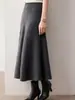 Estilo simple y elegante, falda midi de punto de cachemira pura para mujer, de cintura alta, adelgazante, versátil y adecuada para el trabajo