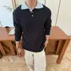 Suéter Tricô Trançado de Cor Blocada Vintage de Luxo para Homens, Estilo Old Money, Versátil Casual de Luxo para Outono/Inverno