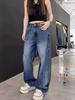Jeans Vintage de Estilo Americano con Dobladillo Curvo para Mujer Tallas Grandes, Otoño, Cintura Alta, Adelgazantes, Pierna Recta, Pierna Ancha para Tipos de Cuerpo de Pera