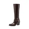 Botas de Caballero con Manga de Piel de Vaca Completa 2026 Otoño/Invierno Tacón Alto Grueso Punta Cuadrada Hebilla Piel Genuina Botas Altas sin Cierre para Mujer