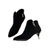 Botas de tornozelo de salto alto com bico fino estilo francês para mulheres, nova coleção outono/inverno 2026, com acabamento em camurça, forro de lã para aquecimento e efeito emagrecedor, perfeitas com vestidos