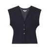 Comércio Exterior Atacado Roupas Europeias e Americanas Estilo Retro Outono Colete sem Mangas Gola V Listrado Conjunto de Calça Casual