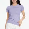 Camiseta deportiva de manga corta de secado rápido para mujer, cuello redondo, corte ajustado, ropa de yoga, top transpirable y que se ajusta al cuerpo para correr y entrenar