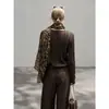 Nuevo Estilo Otoñal Retro Elegante Cardigan Holgado de Punto Trenzado con Cuello y Bufanda Conjunto de Dos Piezas para Mujer