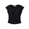 2024 Nuevo Estilo Spice Girl Sentido del Diseño Nicho Cuello en V Manga Corta Camiseta de Mujer Ajustada Adelgazante Top Desmontable con Almohadilla en el Pecho
