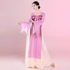 Nuevo Estilo Hanfu Ajustado Clásico Vestido Fluido de Danza para Mujer, Hanfu con Cinturilla Alta hasta el Pecho, Vestido Chino de Práctica con Largas Cintas Fluidas, Vestido de Gasa Estilo Han y Tang
