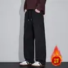 Pantalones Casuales de Lana Gruesa con Forro de Polar para Otoño e Invierno 2025 para Hombre, Pantalones de Pierna Ancha Versátiles Sueltos de Moda Americana, Estilo Japonés