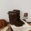 2026 Botas de Tacón Grueso Hebilla Moda Botas Plisadas Cinturón Retro Punta Puntiaguda Botines Vaqueros para Mujer Pantalón Bota Corta Nueva Apiladas