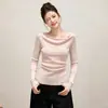 Top de punto de manga larga con hombros descubiertos para mujer, adecuado para otoño e invierno, capa interior estilo francés entallada a la cintura, suéter de estilo suave