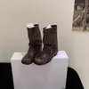 2026 Nuevas Botas de Tobillo de Moda Versátiles con Punta Redonda, Tacón Grueso, Plisadas, Slip-On, Estilo Vaquero Occidental para Mujer