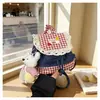 Mochila Casual Estilo Coreano 2026 Estilo Universitario para Mujer, Bolso de Lona a Cuadros Versátil de Gran Capacidad de Moda, Bolso Cubo Casual