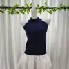 Outono Inicial 2025 Novo Estilo Coreano Estilo Puro Lust Cropped Tricô Gola Alta Torcido Cor Lisa Versátil Top Tricô para Mulheres