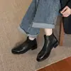 Botines Versátiles Minimalistas para Mujer Estilo Nuevo Cuero Lavado de Capa Superior Suave Suela Silenciosa Botines Chelsea de Cuero Genuino Tacón Medio