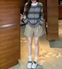 Suéter Cárdigan Pulóver Retro Patchwork Color Block Rayas Finas, Ajuste Holgado Casual, Tejido Versátil de Moda, Estilo Coreano Adelgazante