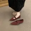 Primer Encuentro Zapatos Mary Jane de Gamuza con Punta Aguda Estilo Retro Francés de Temporada para Mujer, Suela Suave, Correa Única, Tacón de Cuña que Aumenta la Altura, Estilo para Viajes al Trabajo, Poco Profundos