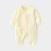 Macacão Bebê Classe a de Algodão Puro com Amarração, Macacão para Recém-Nascido com Coberturas para Mãos e Pés, Costura Fluorescente Roupa Íntima para Recém-Nascido
