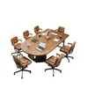 Mesa de conferencias de madera maciza de lujo, área de recepción, recepción de empresa, juego de mesa y sillas para varias personas, escritorio de negociación semicircular de madera maciza y sillas