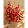 Flores Secas Frutas Vermelhas Flores Artificiais de Acácias Buquê Folhas de Eucalipto Ginkgo Decoração de Chão para Sala de Estar Arranjo de Flores Tecelagem