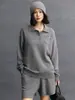 Cashmere 2025 Outono e Inverno Novo Feminino Cor Lisa Solto Camisa Polo Gola Suéter de Lã Peça Básica Tricô