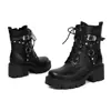 Botas de Cuero para Mujer de Otoño e Invierno Botas de Caña Baja Transfronterizas Impermeables Tacón Medio Tallas Grandes Botas para Mujer Versátiles Tacón Cuadrado Botas de Jinete de Comercio Exterior para Mujer