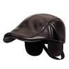 Nuevo Color de Invierno Bloque de Color PU Resistente al Frío y Cálido Gorra Delantera para Hombres, Gorra de Béisbol para Mediana Edad y Personas Mayores, Gorro de Algodón Imitación Cuero con Protección para los Oídos para Ancianos