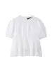Blusa Estilo Dulce con Mangas Abullonadas Decoradas con Encaje Bordado Cortado 2025 Primavera y Verano Europeo y Americano Cuello Redondo Top Falda para Mujer
