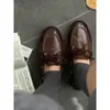 Versión de Piel de Vaca~Mocasines Lavados Vintage Retro para Mujer, Zapatos Pequeños de Cuero con Cordones, Zapatos Planos de Cuero Genuino con Punta Redonda