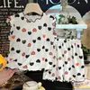 Traje de Manga Corta para Niños, Nuevo Estilo de Verano, Ropa de Casa de Encaje para Niñas, Pantalones Cortos de Seda Helada para Niñas, Conjunto de Dos Piezas, Ropa para Niños al por Mayor