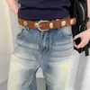 Cinto Studded Melard Brown de Alta Resistência para Mulheres, Estilo Punk em Camurça, Combinado com Jeans, Cinto Estreitador de Cintura